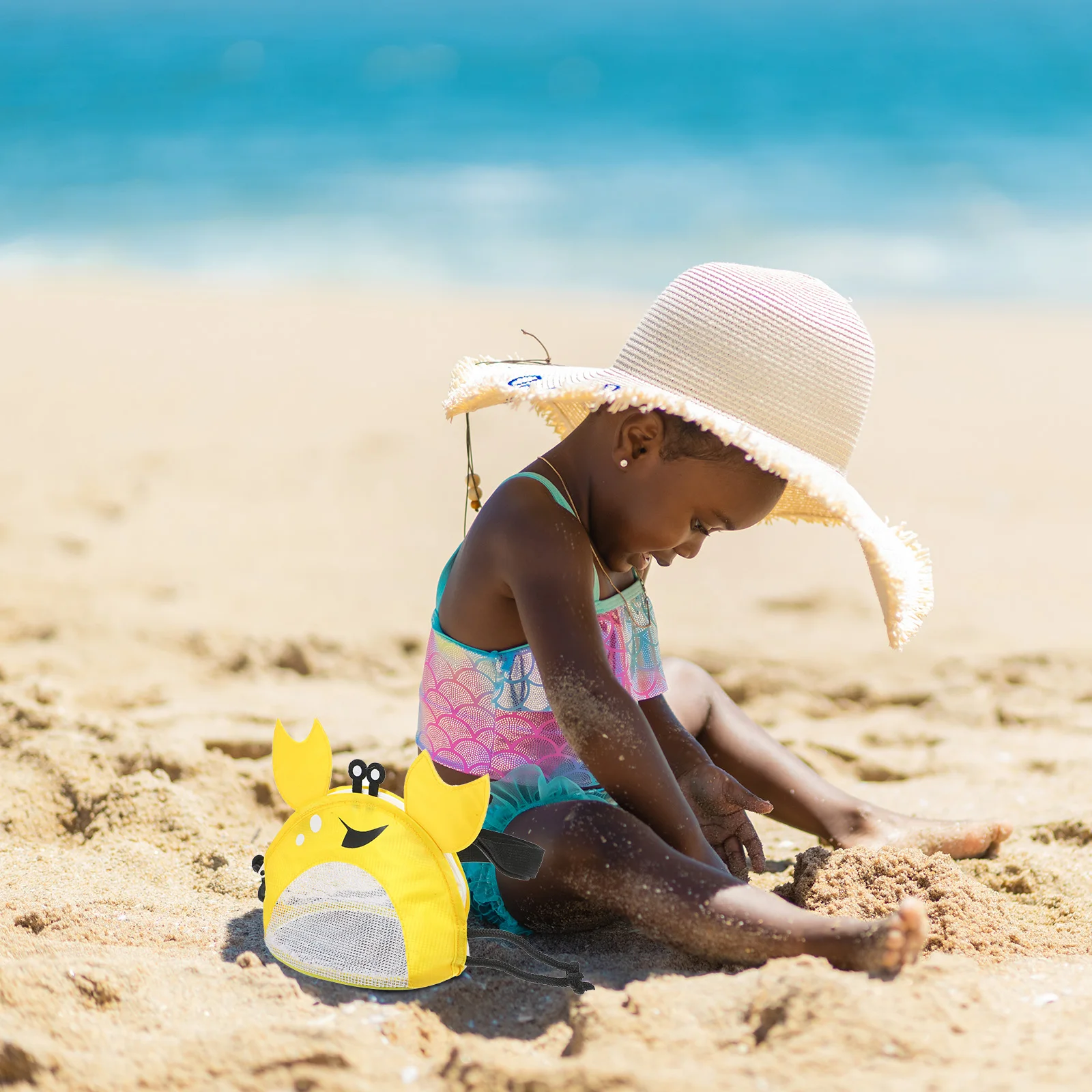 حقيبة حمل على شكل صدفة الشاطئ للأطفال على شكل سرطان البحر حقيبة شبكية مقاومة للرمل لتخزين مقاومة للماء لملابس الصدف ونظارات السباحة والسفر