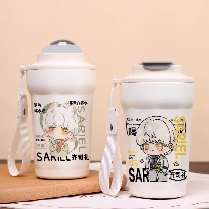 Taza de café portátil de Anime Sariel Light and Night Cosplay, termo de preservación del calor de vidrio de agua de dibujos animados, regalo de cumpleaños de Navidad