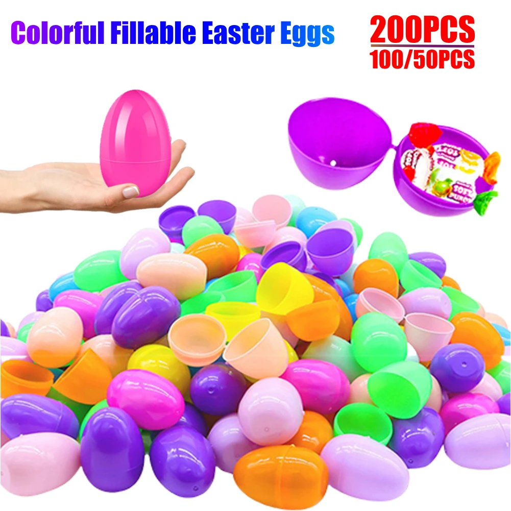 200/100/50PCS Fillable Easter Eggs Colorful Plastic Eggshell Kids Toy Candy Gift Packaging Box Kids Hunt Game Prop Supplies