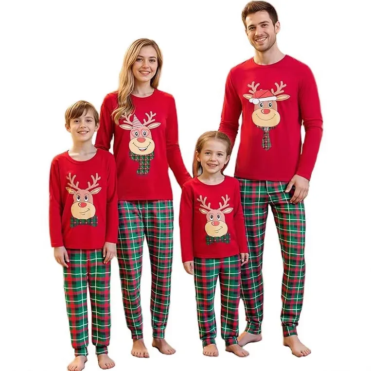 Merry Christmas Outfits Mother Father Kids Matching Pajamas Set Reindeer Casual Loose Pyjamas Xmas Family Look Holiday Wear Gift