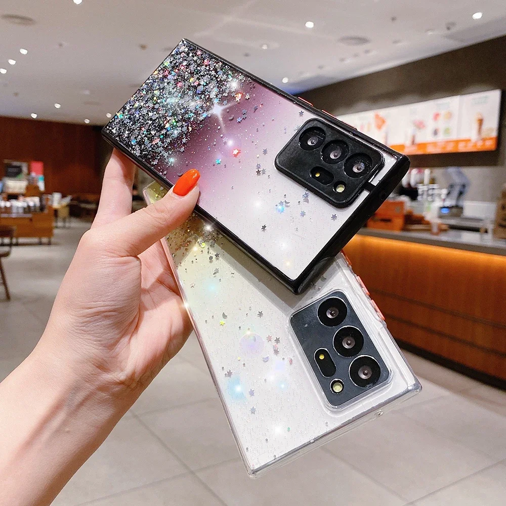 เคสกลิตเตอร์ไล่ระดับสีสำหรับ Samsung Galaxy S21 FE S22บวก S23 A54 A71 A73มาก A72 A53 A33ฝาครอบ TPU A34 L02