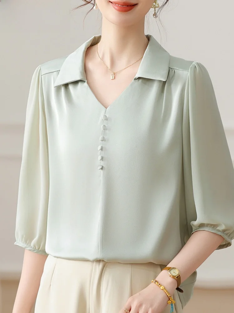 

Весенний модный комплект для мам: женская рубашка с рукавом три четверти и брюки, двухсоставный набор для женщин среднего и пожилого возраста