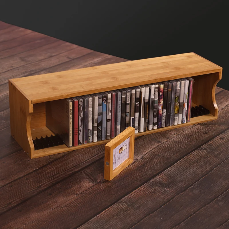 Wooden CD Rack for PS4 Game Discs Blu-ray DVD Storage Holder, Desktop Display Stand Organizer Shelf for Movies Music