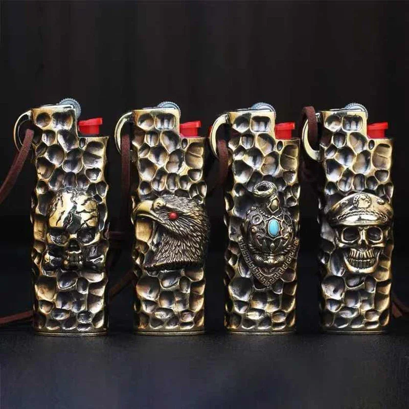 

Skull Lighter Holder Case For Bic J3 Lighter Beast Skull Brass Manual Lighter Protective CoverThick Brass Case Men'S Playthings