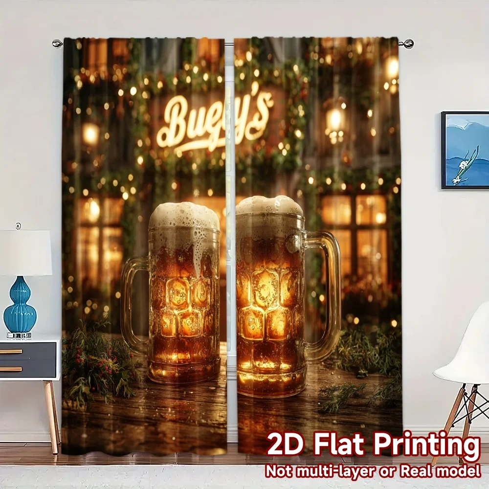 2pcs, 2D FLAT PRINTING Curtains (Without Rod) BeerCheers Popular Curtains&Window Treatment Versatile Polyester Fabric Curtains