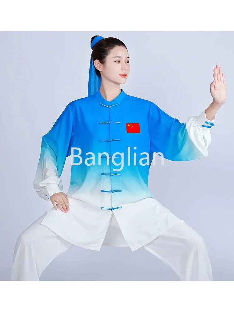 

New Gradient Color High-end Tai Chi Practice Suit, Martial Arts Performance Suit, Spring and Autumn Men's Clothing