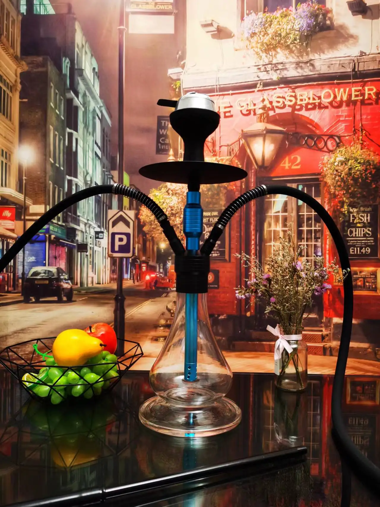 Bar hookah stall alloy hookah pot medium size double tube