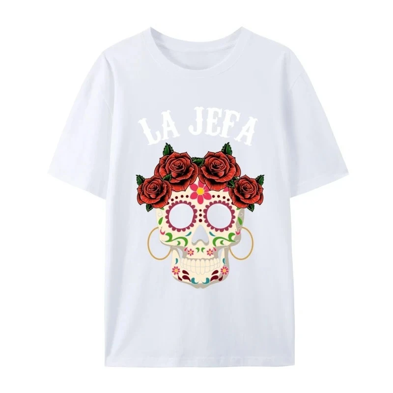T-shirt homme en coton peigné, La Jefa Sugar Skull, mexicain en déclin Dia De Los Muerchassis Fréquence, cadeau Y-Tees adt