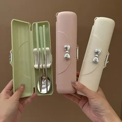 stainless steel cutlery set with spoon fork chopsticks storage box gift portable cutlery set travel for Outdoor,camping,School