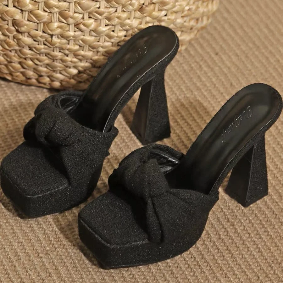 Summer 2026 Women's High Heel Sandals Platform Waterproof Pumps Show Shoes Increased Height Slippers Square Head Rubber Sole