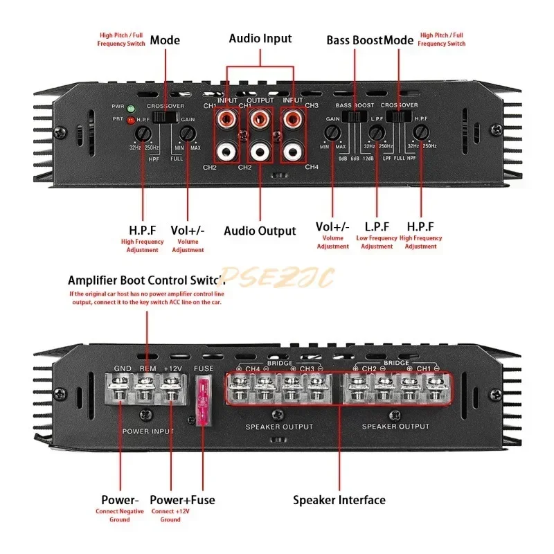 Auto Audio Modificatie High-Power Vierkanaals Versterker High-Power Aluminiumlegering Versterker Vier Kanaal 9900W