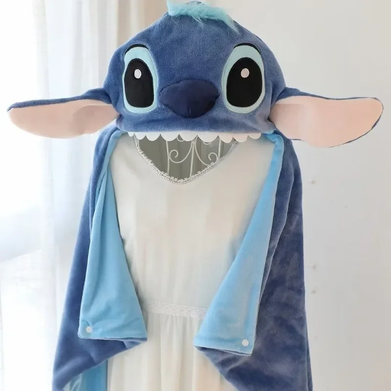 Stitch Cartoon Cute Shawl Cape Office Plush Embroidered Air Conditioning Blanket Cloak Autumn and Winter Warm Artifact Blanket