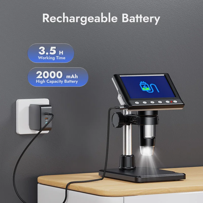 RIEVBCAU DM7 4.3'' Digital Microscope 1000X Coin Microscope 1080P Video Microscope for Adult Soldering With 8 LEDs Dropshipping