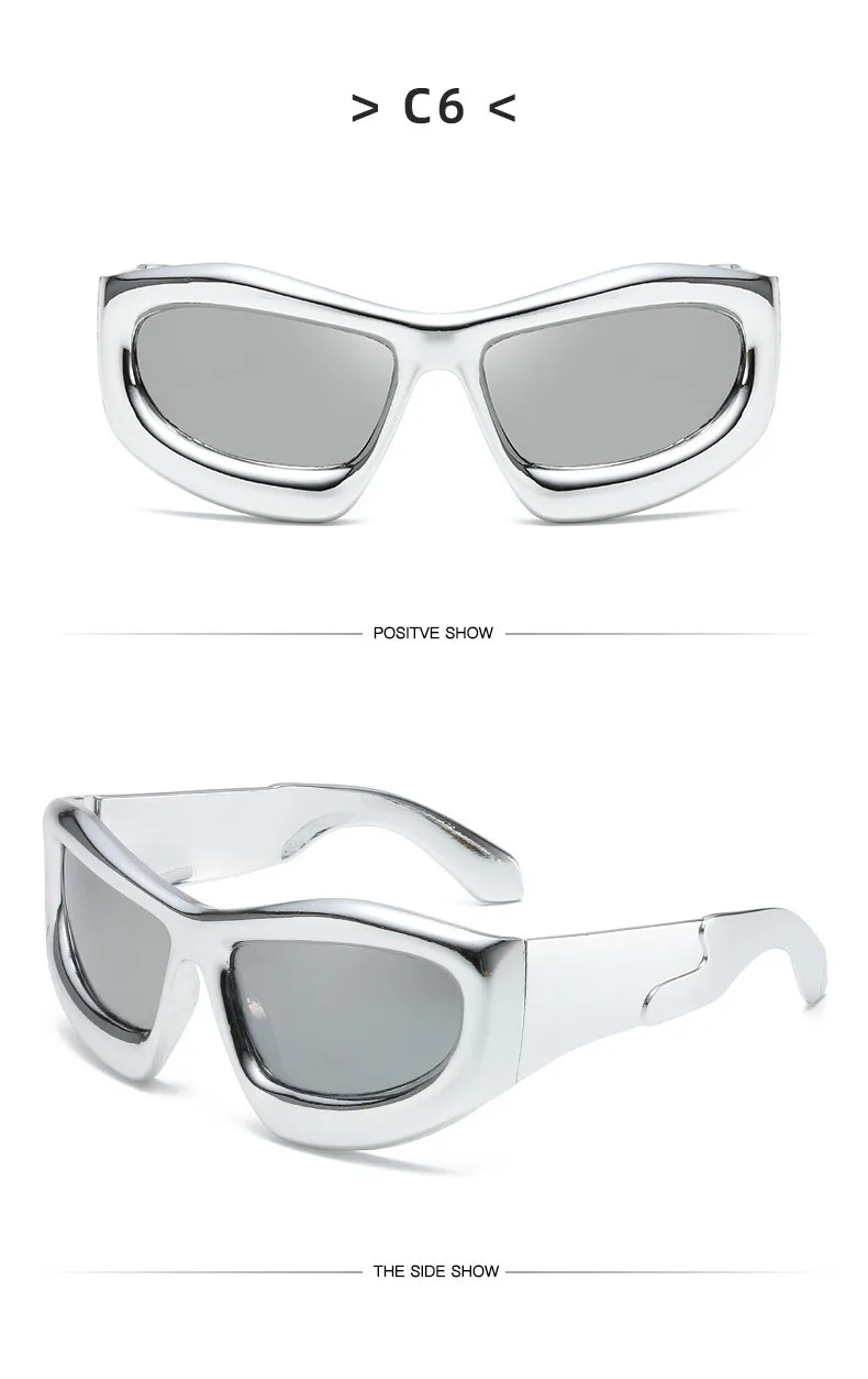 Neue Mode Blau Spiegel Y2k Sonnenbrille Für Frauen Vintage Übergroßen Cat Eye Sonnenbrille Männer Hip Hop Punk Brillen Weibliche Shades – Detail 8