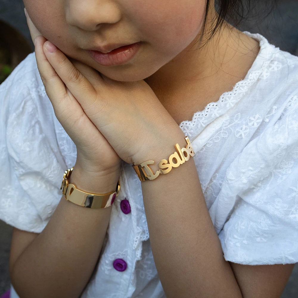 Braccialetto personalizzato con nome personalizzato per bambini, bracciale con targhetta in oro in acciaio inossidabile, il miglior regalo per i