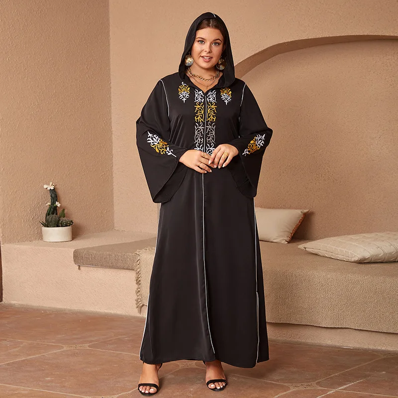 Fashion Arabic Muslim Abaya Woman Long Sleeve Kaftan Hooded Robe Embroidery Dress Turkish Islamic Clothing 2024 New Style