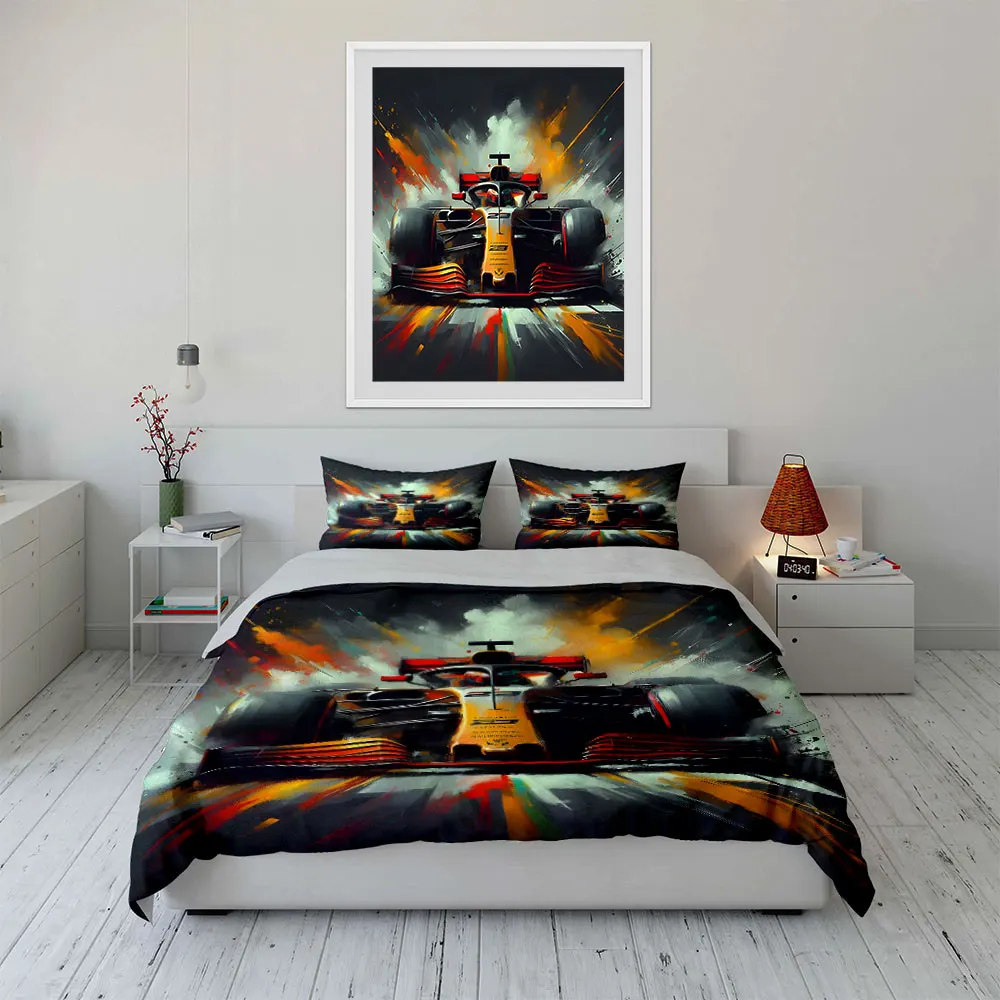 High-speed race car artwork Print Soft Comfortable Duvet Cover Bedding Set Included 1*Duvet Cover  2*Pillowcases Luxury Gif