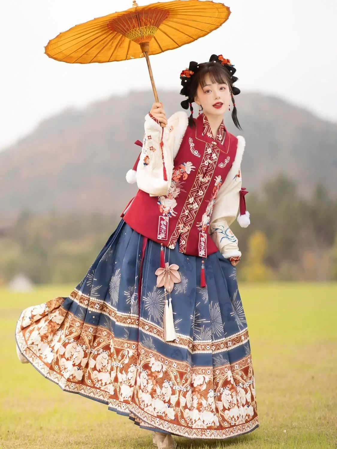 Set Gaun Hanfu antik gaya Tiongkok kuno, pakaian tradisional Tiongkok lucu Lolita musim gugur musim dingin