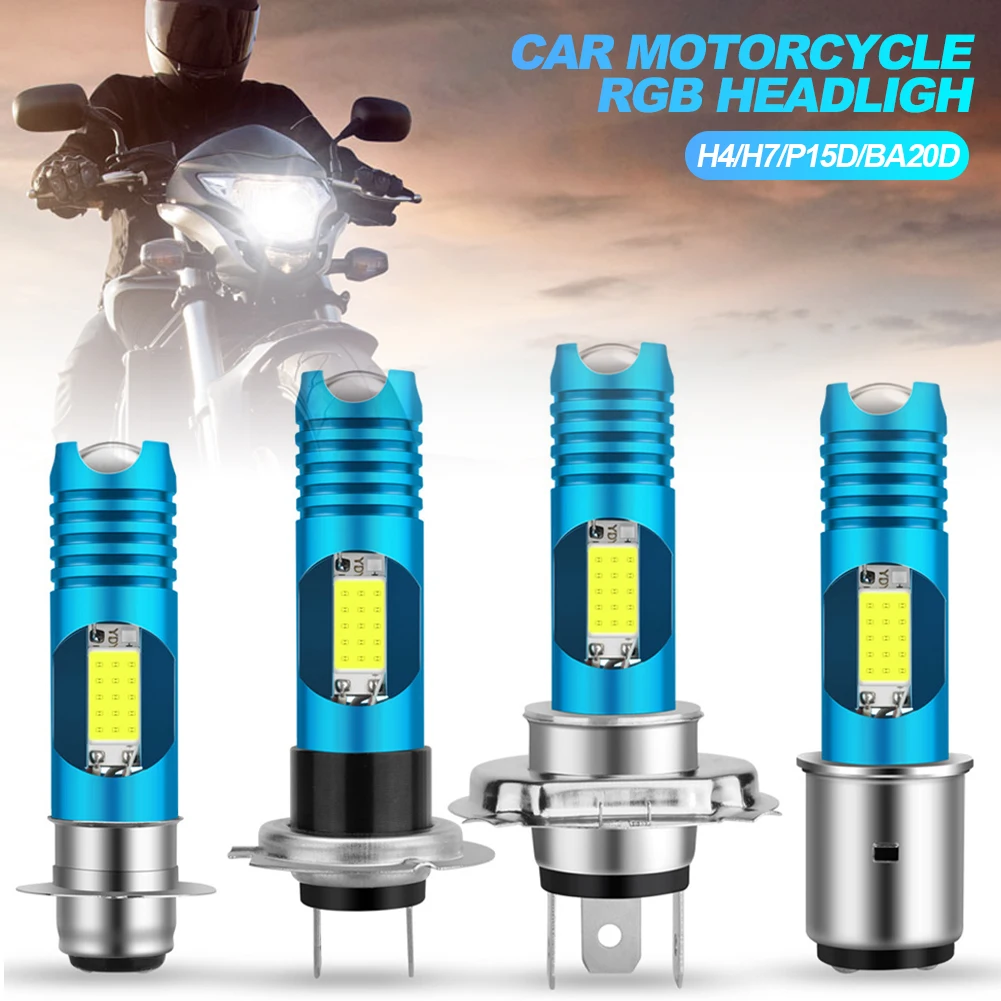 RGB Motorcycle Headlight LED H4 H7 P15D BA20D Hi/Low Canbus Led Bulb Moto Fog Driving Lights DRL Scooter Front Lamp