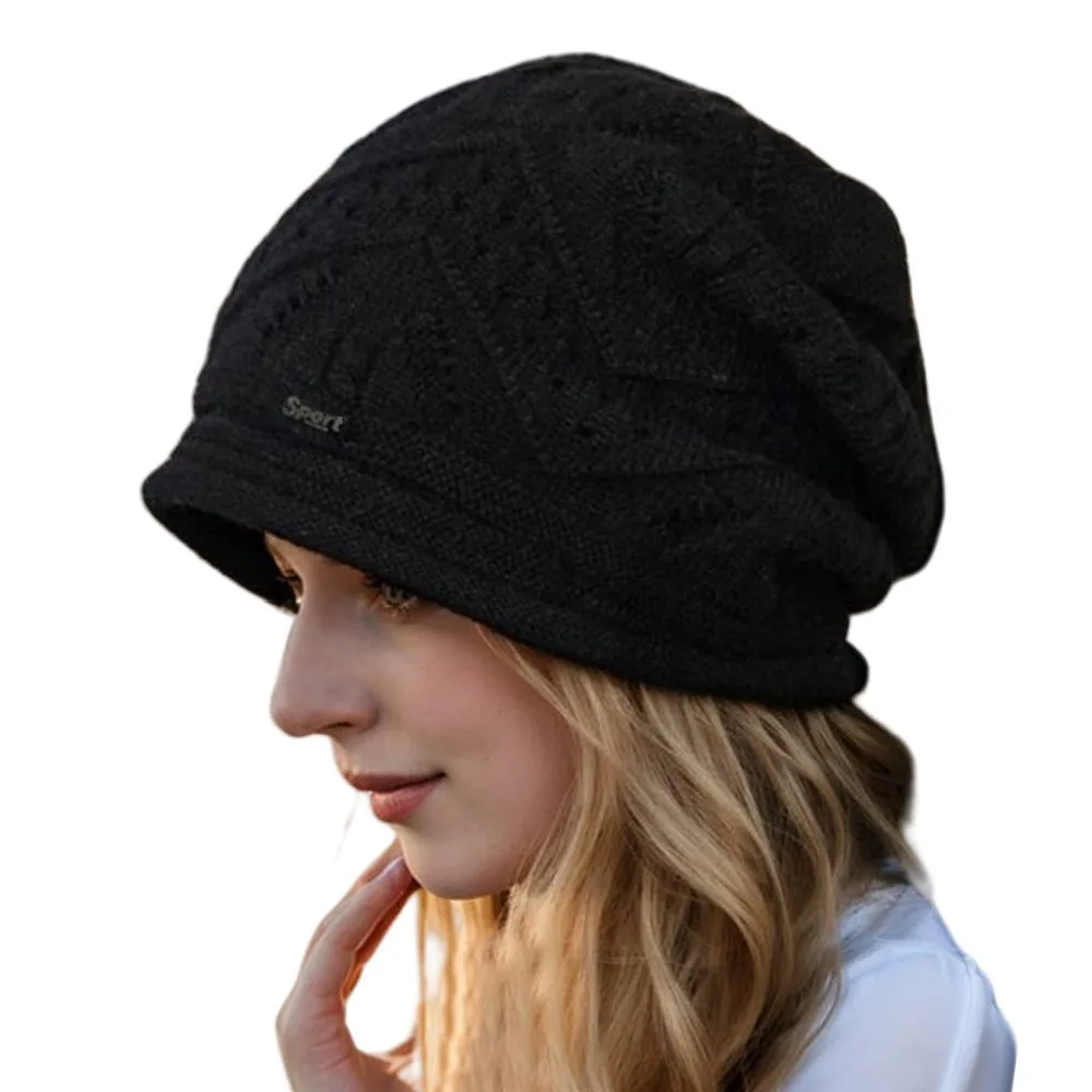 

Casual Solid Color Knitted Baggy Beanie Thickened Anti-Cold Ski Slouchy Cap Keep Warm Oversized Winter Hat Women Girl