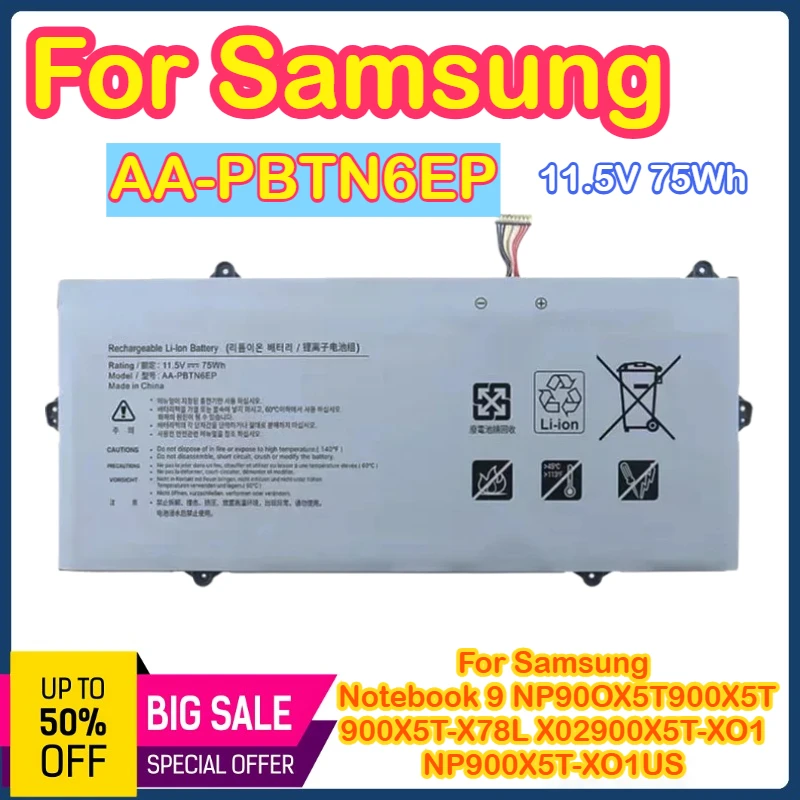 

AA-PBTN6EP 11,5 В 75 Втч Аккумулятор для ноутбука Samsung 900X5T-X05 900X5T 900X5T-X78L 900X5T-X01 900X5T-X02