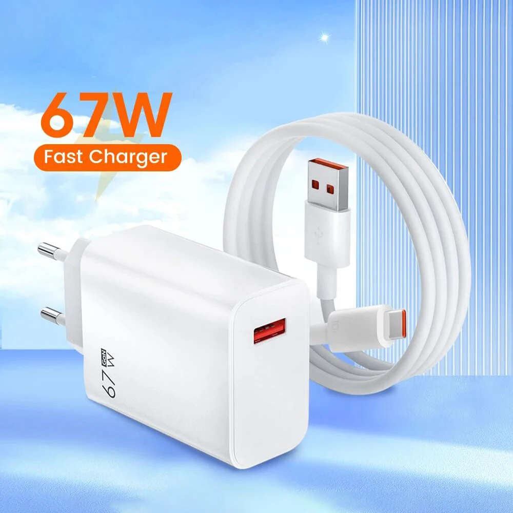 USB GaN Charger 67W Fast Charging EU/US/UK Plug Charger Adapter 10A Type C Cable For iPhone Samsung Xiaomi Huawei Quick Charger