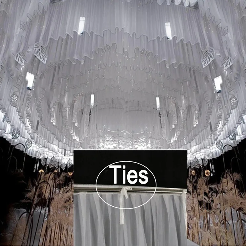 White Ceiling Drapes 10M Tulle Voile Ceiling Curtain Decorations with Ties for Event Party Church Hall Canopy Decoration