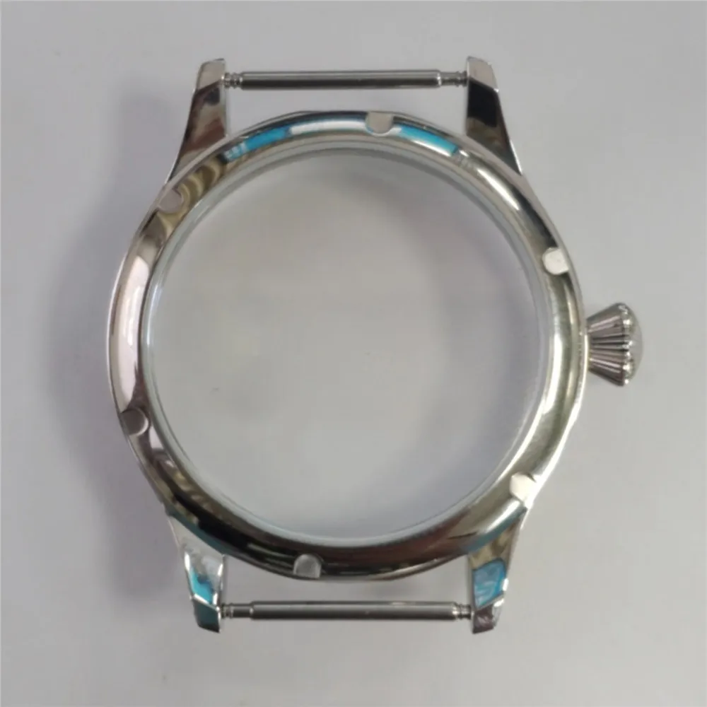 Тонкий стальной корпус часов 44 мм с плоской/гарбузовой заводной головкой для ETA6497/6498/ST3600/ST3620, механический механизм с ручным управлением