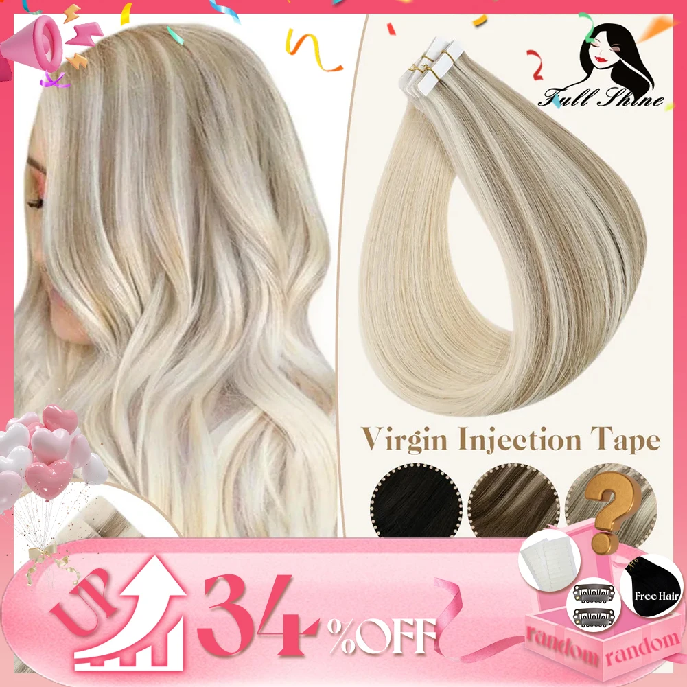 Extensions de cheveux humains vierges à Injection pleine brillance, bande de trame de peau en PU de couleur Blonde, Invisible, sans couture, 5 pièces pour le test