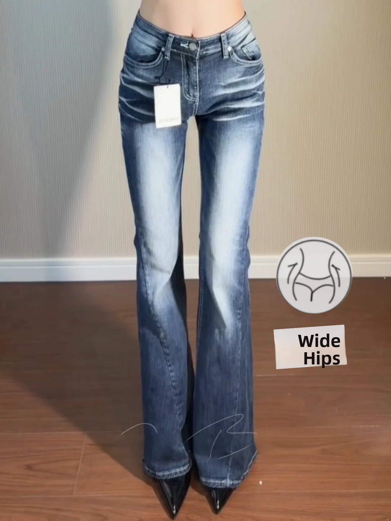 

Retro Waed Heavy Embellied -Eye Jeans Slim Fit 3D Pleated Denim High Waist Cotton Stretch Zipper Closure Ladies Trousers