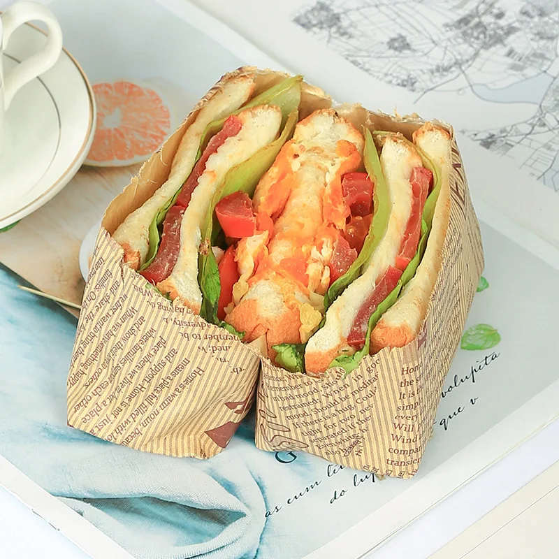 50 Pcs Sandwich Burger Fries Bread Packaging Paper, Oil-Proof Wax Paper, Kitchen Baking Tool, Packaging decorative paper