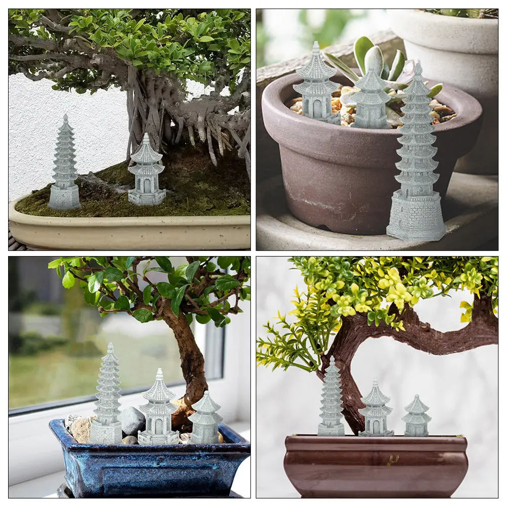 Simulation Pagoda Shape Landscape Ornament Sandstone Creative Lightweight Garden Decor Mini Pagoda Zen Garden Tower Bonsai