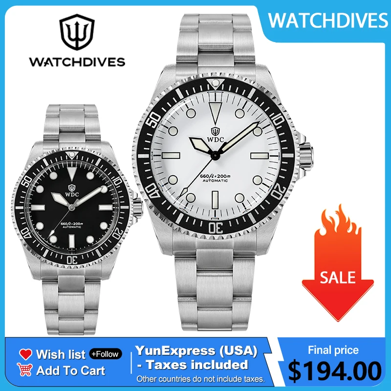 

Watchdives WD5513B PT5000 Automatic Dive Watch 200m Waterproof Bubble Sapphire Aluminum Bezel Super Lume Stainless Steel Watches