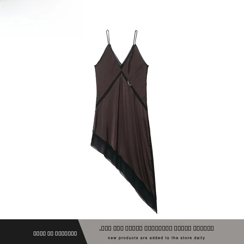 Faionable Asymmetric Midi Dr Women's New Autumn Winter Satin Fabric ZR Sle Ci Commuting Non-deformable Polyester Fiber