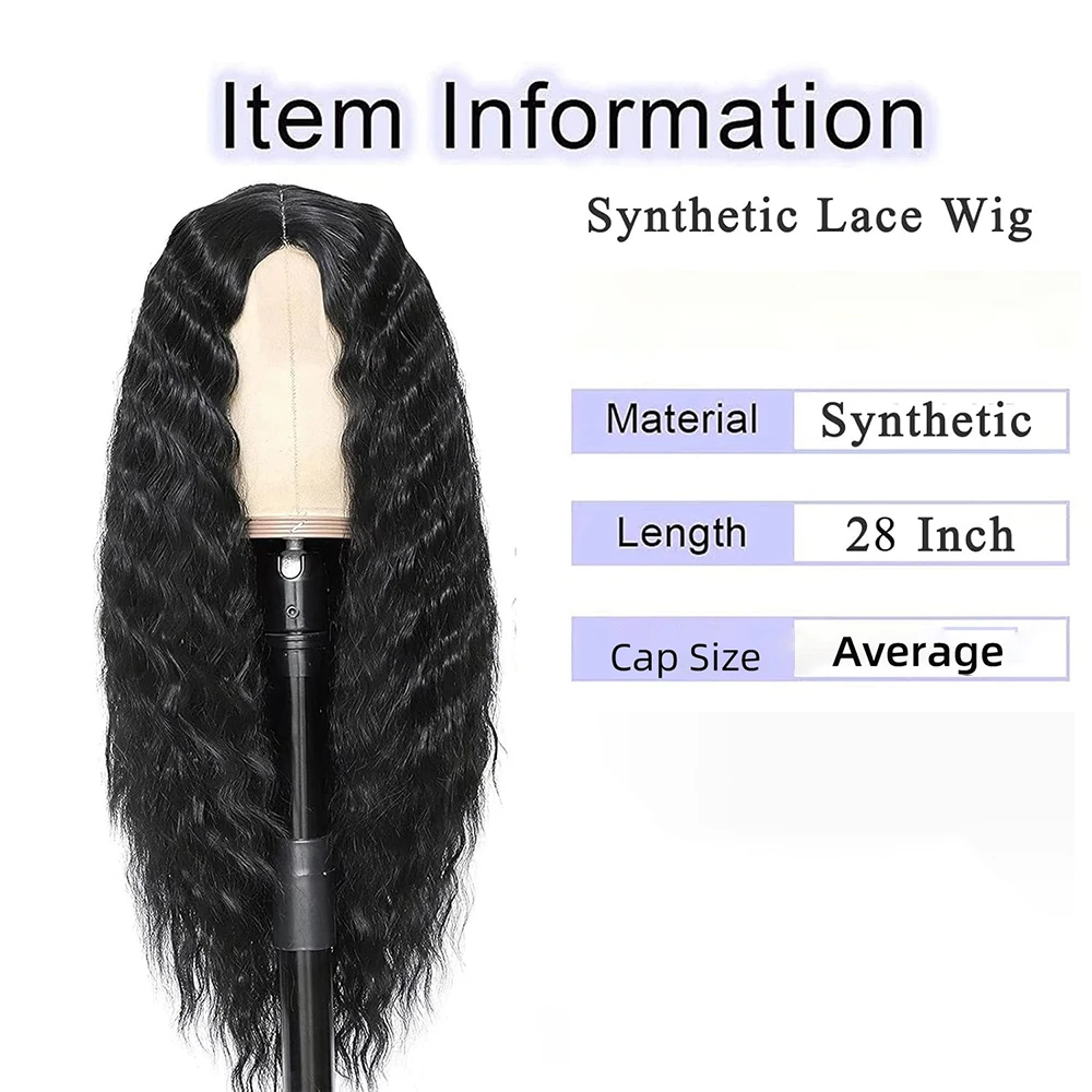 28inch 4X1 T-Style Lace Synthetic Wig, Long Deep Wave Curly Hair, Upgraded Heat-Resistant Fiber, Natural Curve Synthetic Lace Wig, Suitable for Women's Daily Wear and Parties