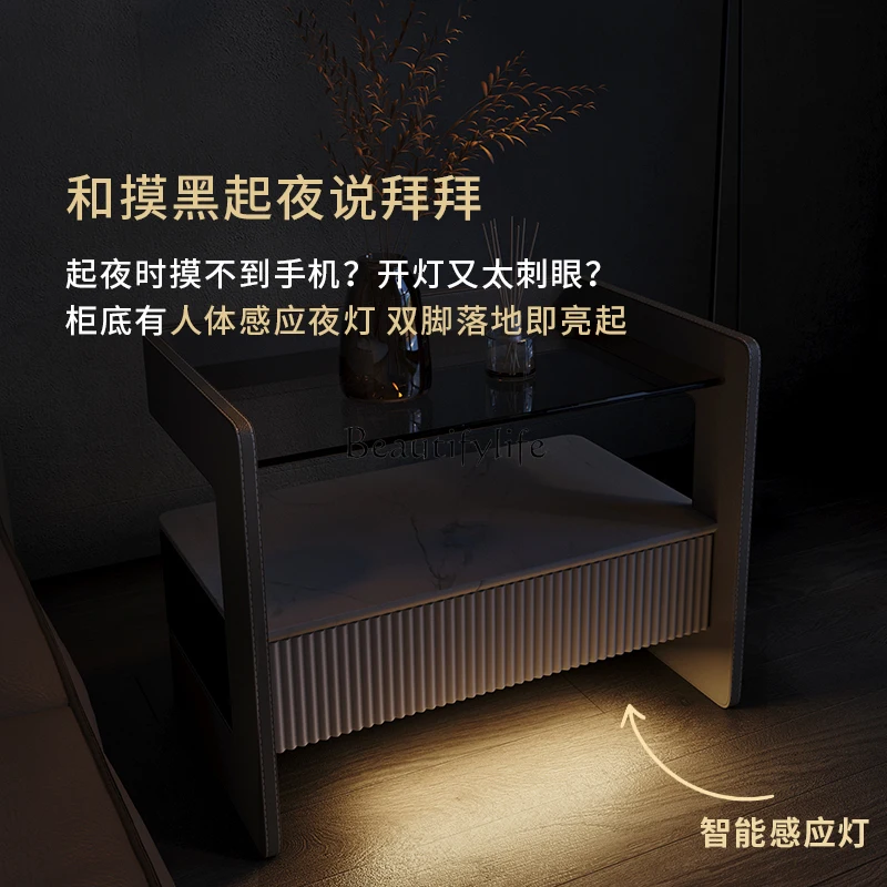 **Italian minimalist bedside bedroom modern smart wireless charging bedside cabinet