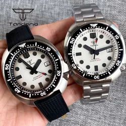 Tandorio Dress NH35A 44mm 200m Diving Automatic Wristwatch for Men Sapphire Glass Brushed Case White Dial Ceramic Bezel Date