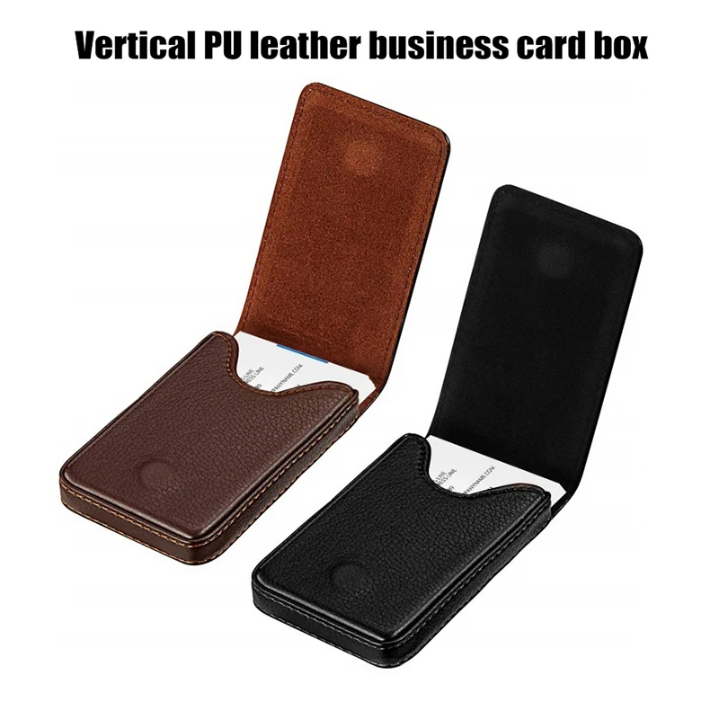 Business Card Holder, Vertical Version PU Leather Business Card Case Pocket Business Name Card Holder With Magnetic Shut