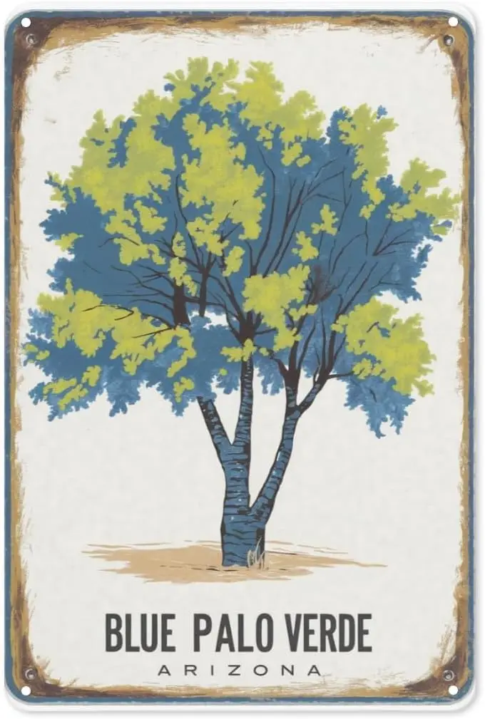Vintage Blue Palo Verde Metal Tin Sign 8X12IN Desert Tree Wall Art for Southwest Style Home Decor, Garden & Eclectic Ae sign