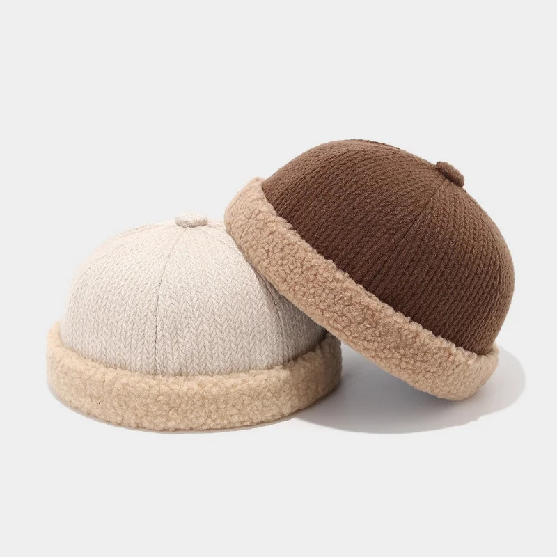 Ins Retro Docker Cap Unisex 2025 New Winter Thickened Spliced Brimless Solid Color Skullcap