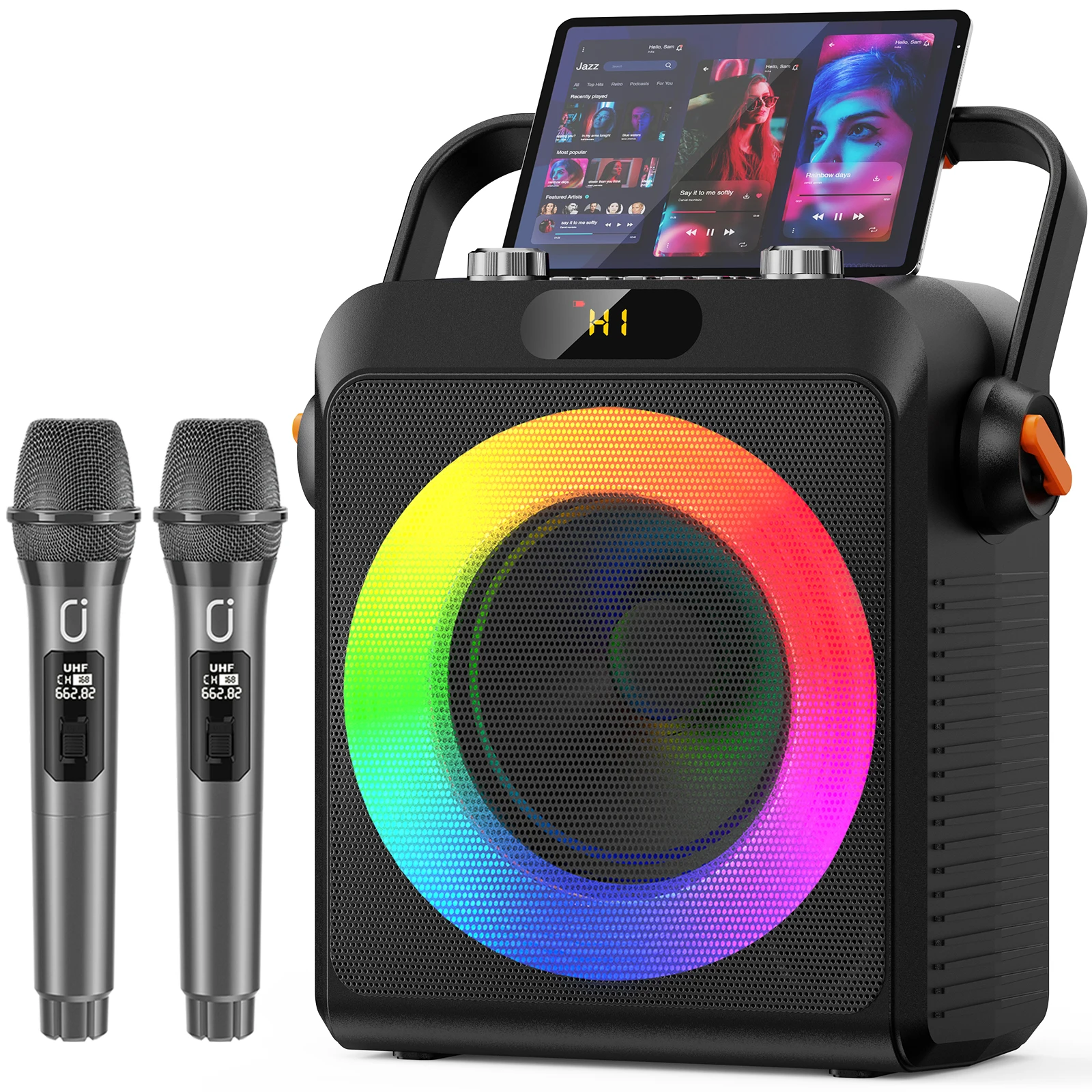 JYX Karaoke Machine with 2 Wireless Microphones for Adults, Outdoor Gatherings, Support TV/AUX/USB/TF Card/Live (80W)
