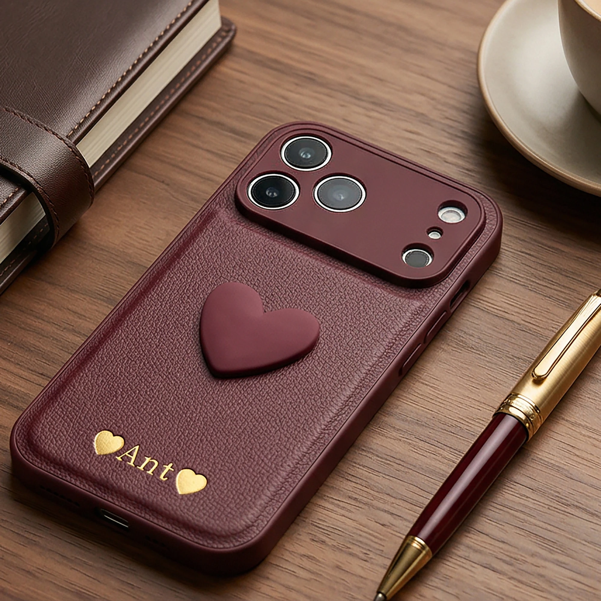 Personalisierte Hülle für iPhone 17 16 15 14 13 Pro Max Plus Air Benutzerdefinierter Name Heißfolienprägung Gravierte Buchstaben Schutzhülle 3D Herz – Detail 4