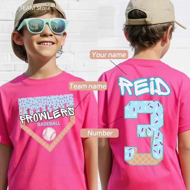 

Personalized Baseball Drip Shirt for Boy Custom Team Baseball Shirt Kid Bulk Team Gift Youth Ice Cream Drip TShirt, Sport