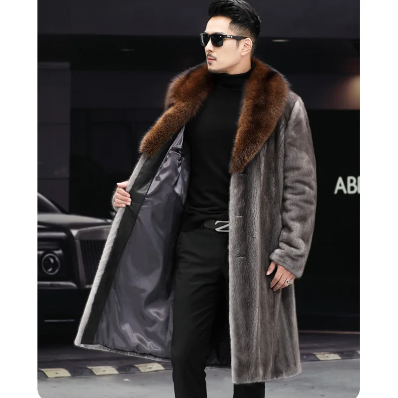 2025 New Fashion Men Jacket Grey Imitation Mink Fur Outerwear Men's Winter Coat  White Super Warm Casual Long Parkas