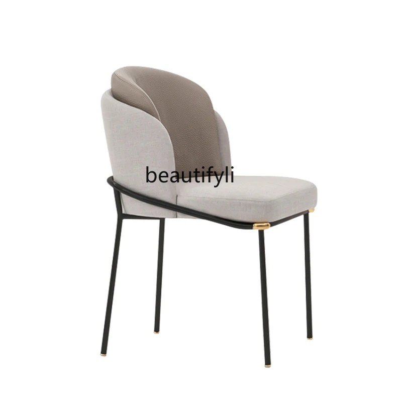 

Italian Minimalist Light Luxury Metal Hotel Living Room Fabric Leather Modern Minimalist Leather Dining Chair First Layer