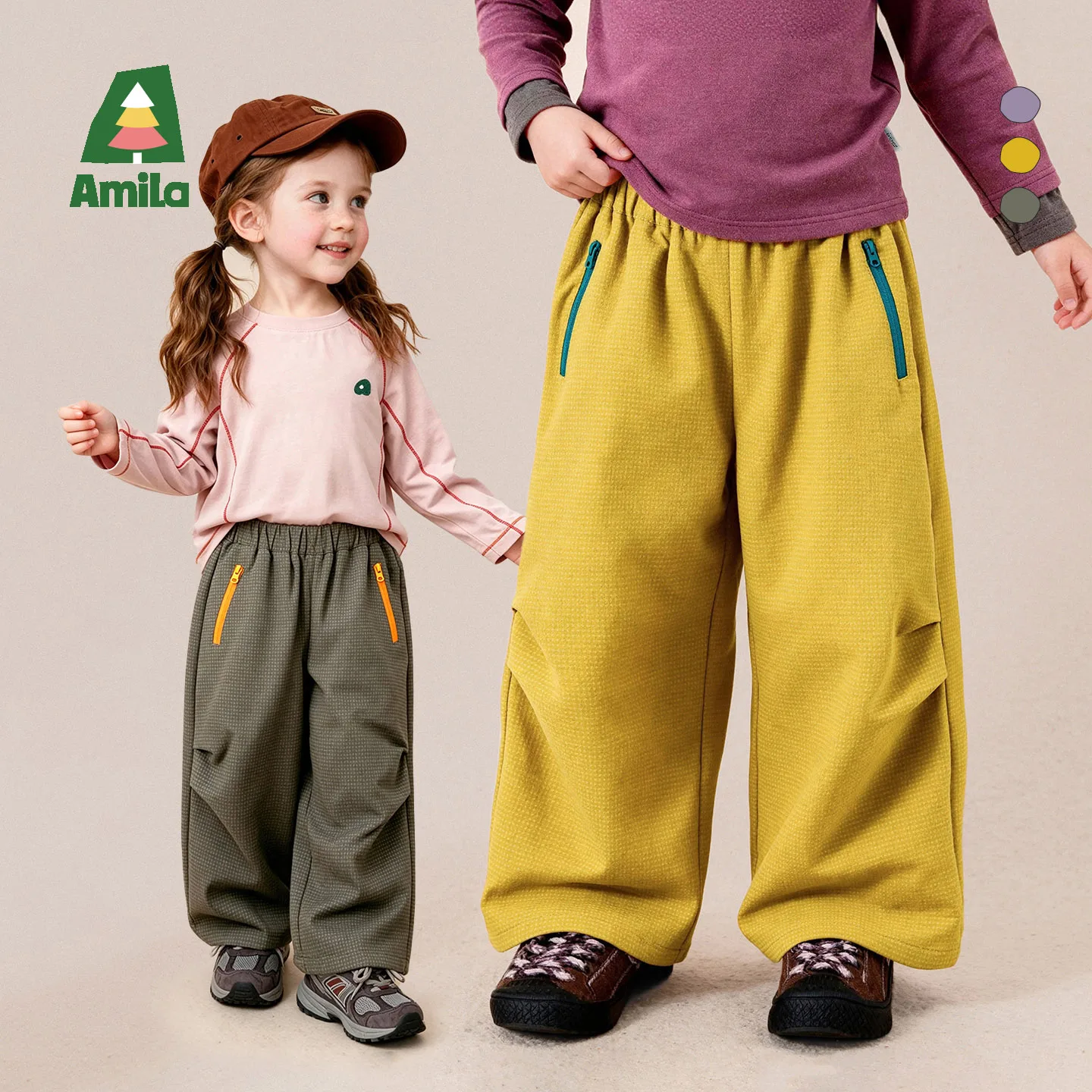 Amila 2026 Autumn New Kids Casual Long Pants Vintage Cargo Style Versatile Korean Fit Straight Loose Soft Daily Pants