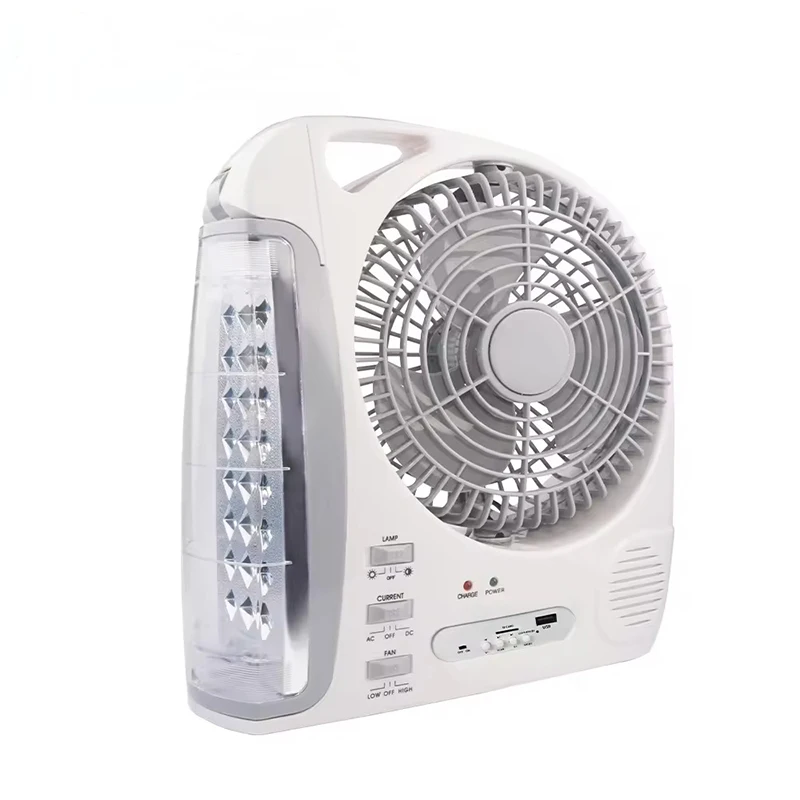 6-in-1 Portable Solar Powered Electric Fan with LED Light Rechargeable 2 Adjustable Wind Speed And Brightness Outdoor Fan