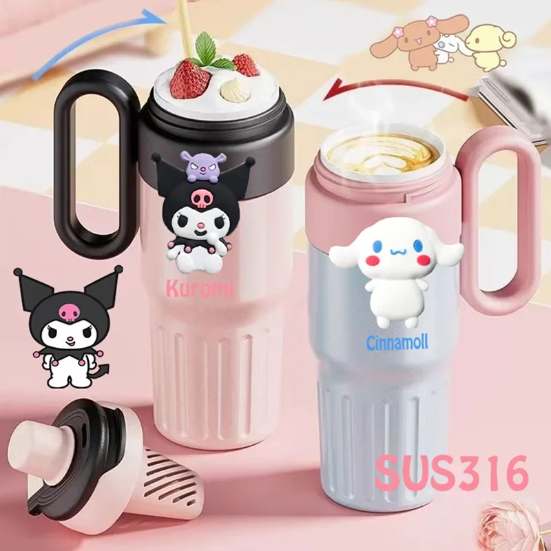 Olá kitty cinnamoroll anime kawaii miniso bebida copo de água bonito kuromi garrafa de armazenamento de palha de aço inoxidável presentes para crianças