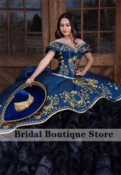 Luxury Embroidery Ball Gown Mexi Quinceanera Dresses 2024 Ruffle Sweet 16 Dresses Vestidos De 15 Años Lace Up Customized