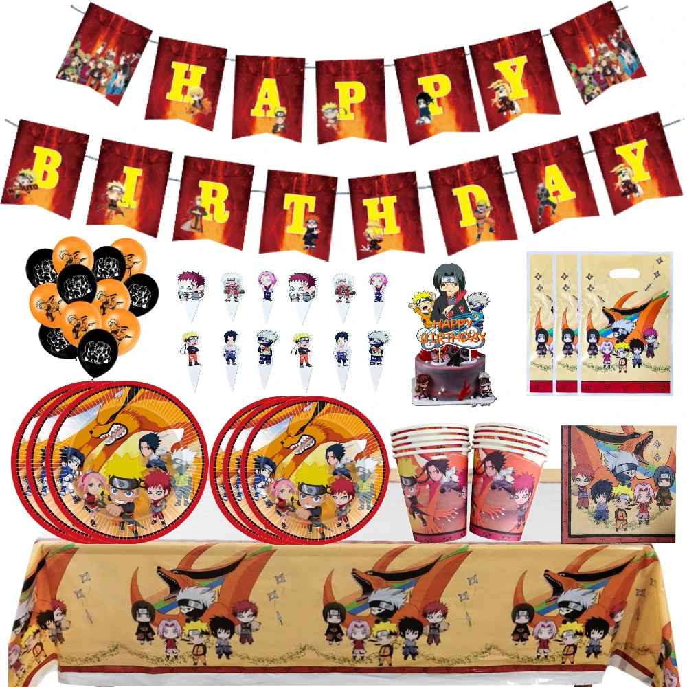 Uzumaki Narutoed Ninja Anime Cartoon Game Party Supplies Kids Birthday Party Disposable Tableware Tablecloth Baby Shower Decor